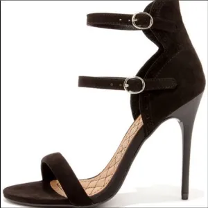 CHINESE LAUNDRY BLACK MICROSUEDE SANDALS. …