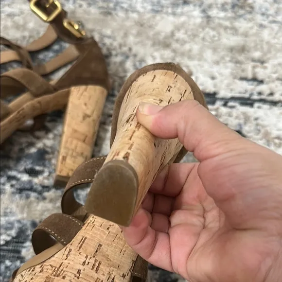 Chloé Brown Strappy Cork Heel Sandals