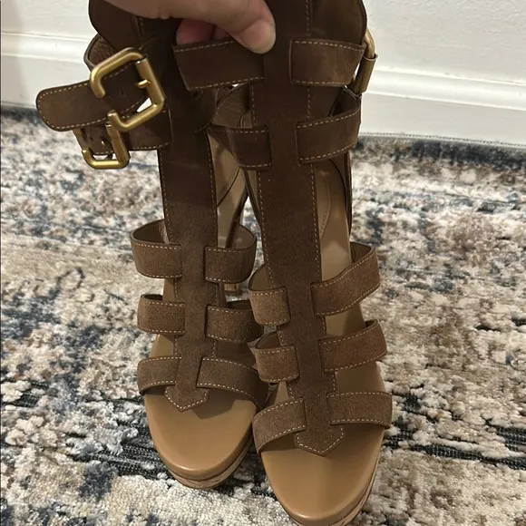 Chloé Brown Strappy Cork Heel Sandals