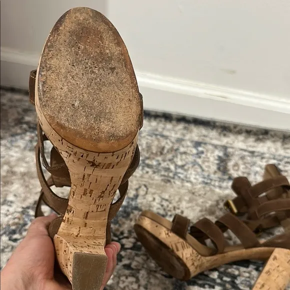 Chloé Brown Strappy Cork Heel Sandals