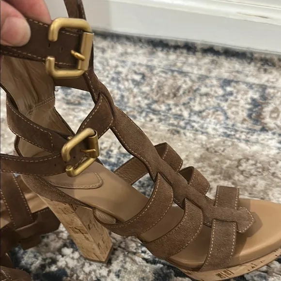 Chloé Brown Strappy Cork Heel Sandals