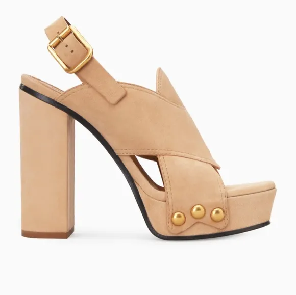 Chloé tan suede platform Mischa block heel sandals 36.5 $950