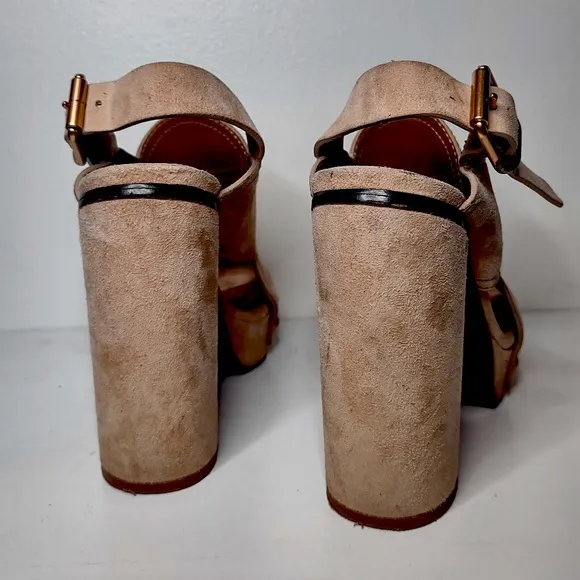 Chloé tan suede platform Mischa block heel sandals 36.5 $950