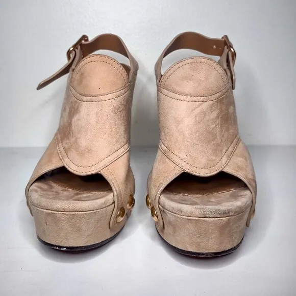 Chloé tan suede platform Mischa block heel sandals 36.5 $950
