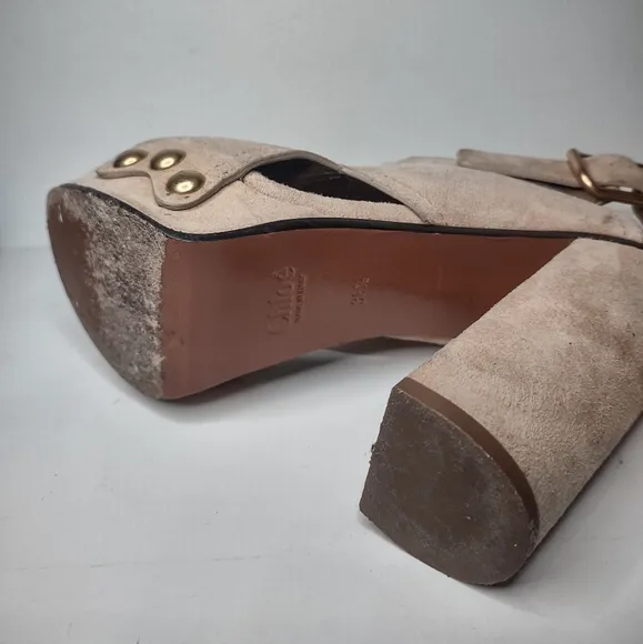 Chloé tan suede platform Mischa block heel sandals 36.5 $950