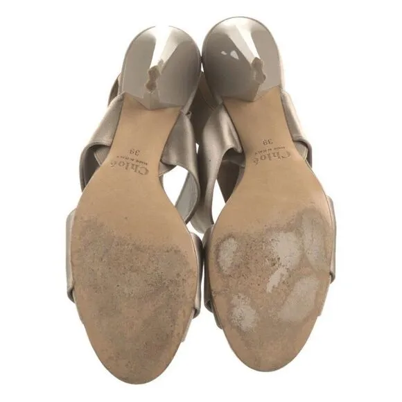Chloe Authentic Solid Beige Satin Slingback High Heel Sandals 9 Italy