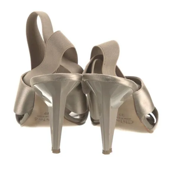 Chloe Authentic Solid Beige Satin Slingback High Heel Sandals 9 Italy