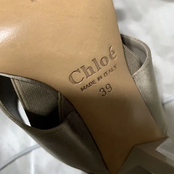 Chloe Authentic Solid Beige Satin Slingback High Heel Sandals 9 Italy