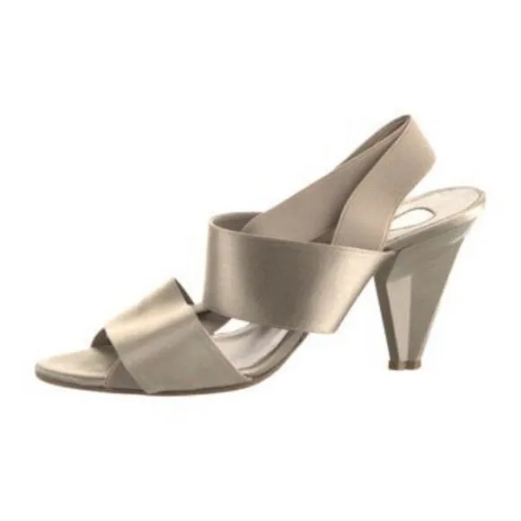 Chloe Authentic Solid Beige Satin Slingback High Heel Sandals 9 Italy
