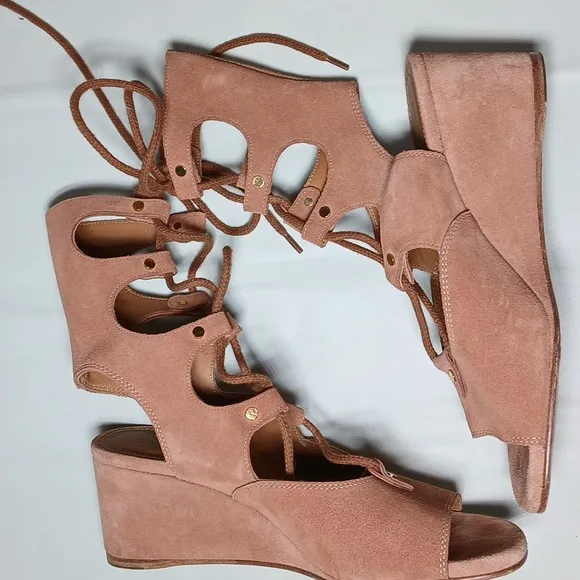 Chloe Gladiator Short Sandals in Camel Suede Platform Low Heel Lace Up Greek