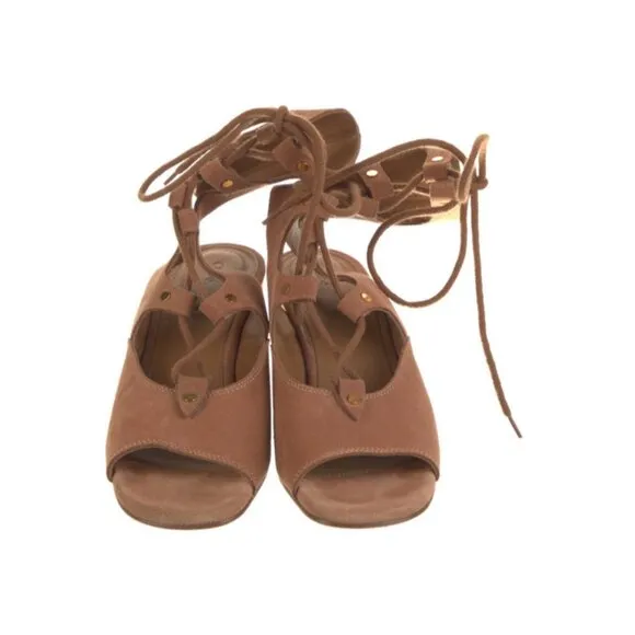 Chloe Gladiator Short Sandals in Camel Suede Platform Low Heel Lace Up Greek