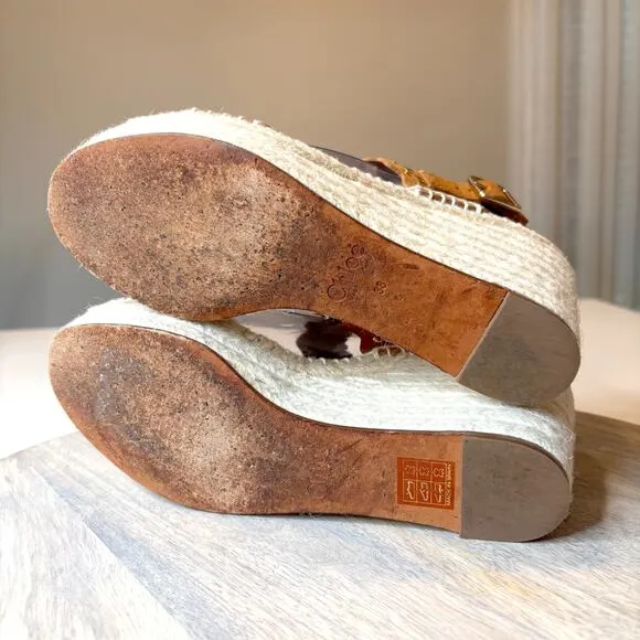 Chloe Lauren Grommet Stud Wedge Espadrille Tan Suede Sandals EU Size 38 US 8