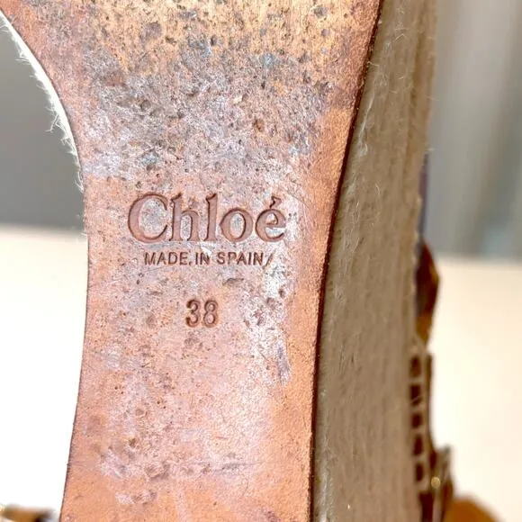 Chloe Lauren Grommet Stud Wedge Espadrille Tan Suede Sandals EU Size 38 US 8