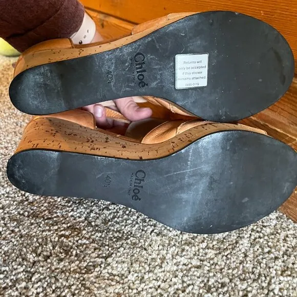 Chloe Leather Cork Wedge Size 40.5 /USA 10.5