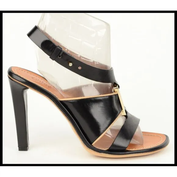 CHLOE SHOES STRAPPY SANDALS BLACK LEATHER HIGH HEEL sz IT 40.5 US 9.5 - 10