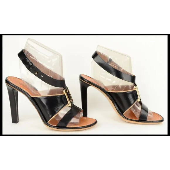 CHLOE SHOES STRAPPY SANDALS BLACK LEATHER HIGH HEEL sz IT 40.5 US 9.5 - 10