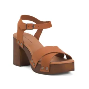 CHOCOLAT BLU Cognac Made In Italy Suede Hira Heeled Sandals