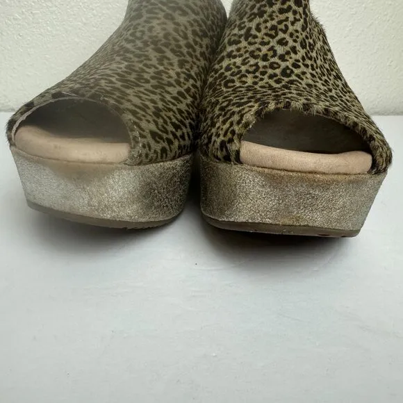 Chocolat Blu Green Leopard Print Wedge Platform Sandals Leather Genuine Calf Hai