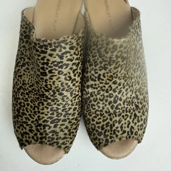 Chocolat Blu Green Leopard Print Wedge Platform Sandals Leather Genuine Calf Hai