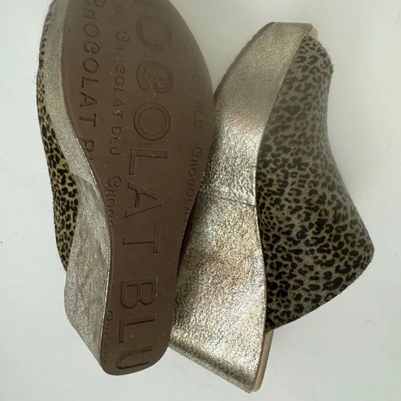 Chocolat Blu Green Leopard Print Wedge Platform Sandals Leather Genuine Calf Hai