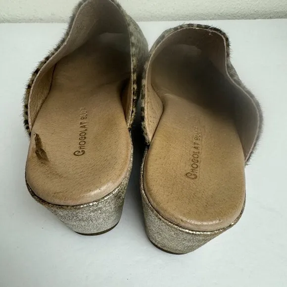 Chocolat Blu Green Leopard Print Wedge Platform Sandals Leather Genuine Calf Hai
