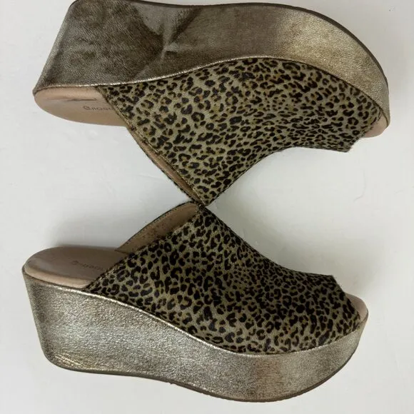 Chocolat Blu Green Leopard Print Wedge Platform Sandals Leather Genuine Calf Hai