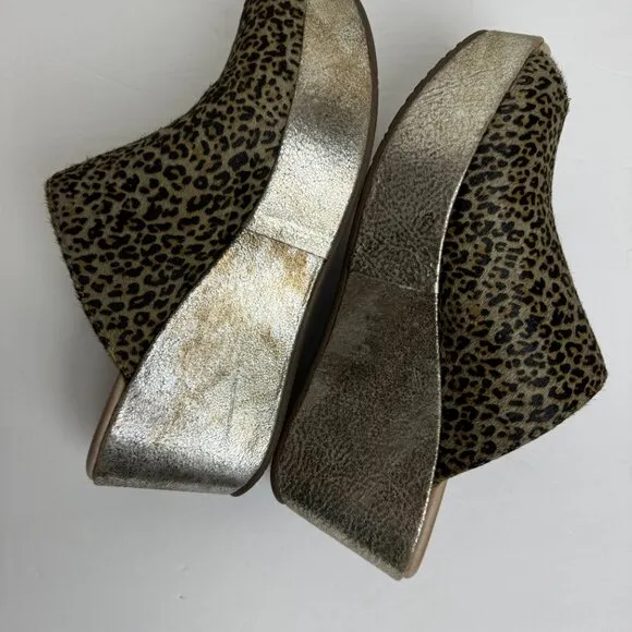 Chocolat Blu Green Leopard Print Wedge Platform Sandals Leather Genuine Calf Hai