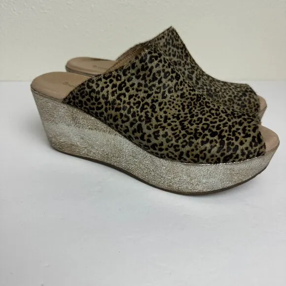 Chocolat Blu Green Leopard Print Wedge Platform Sandals Leather Genuine Calf Hai