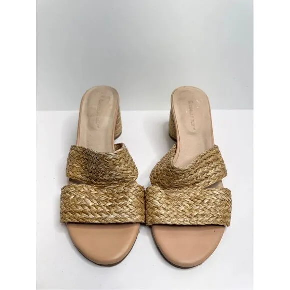 Chocolat Blue Sandals Size 8 Raffia Slide Sandals Block Heel Leather Lining