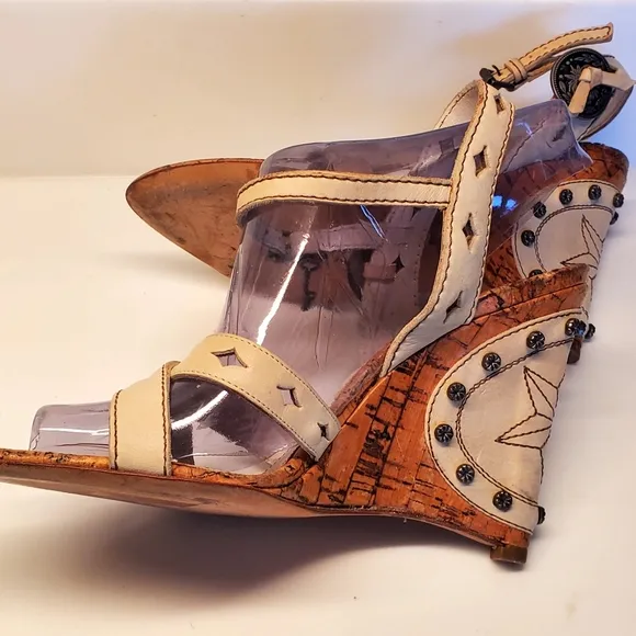 Christian Dior Gaucho Wester Wedge Heel Blanc Size 37