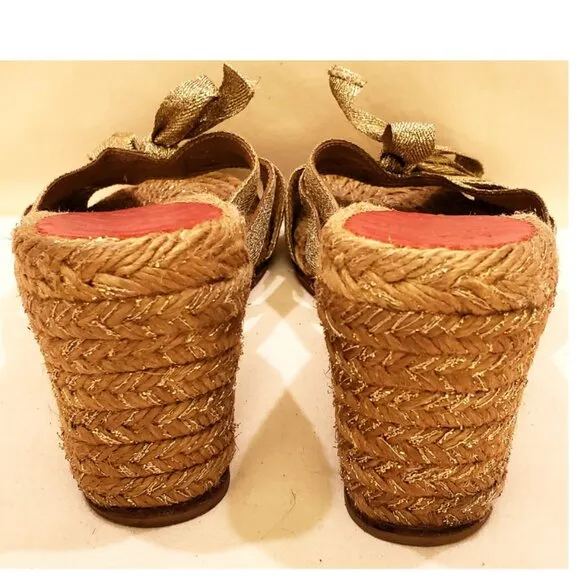Christian Louboutin Gold Metallic Raffia Wedge Heels Shoes Size -EU 39/US ~9