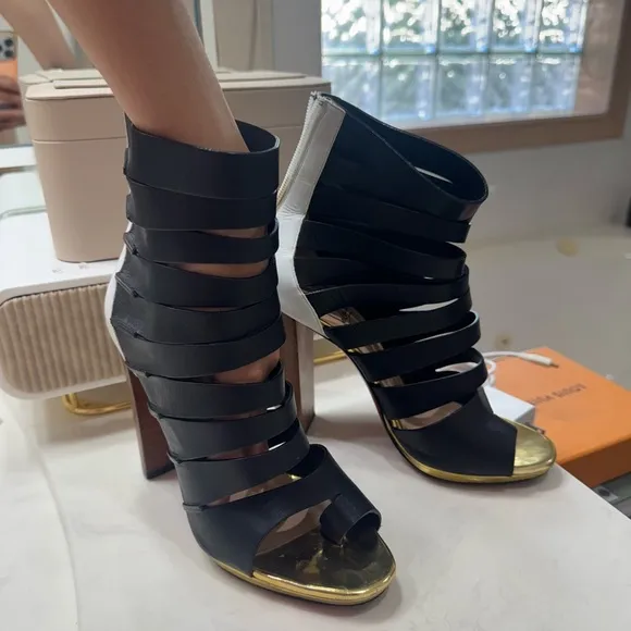 Christian Louboutin heels, Elegant Black and White Strappy Heels