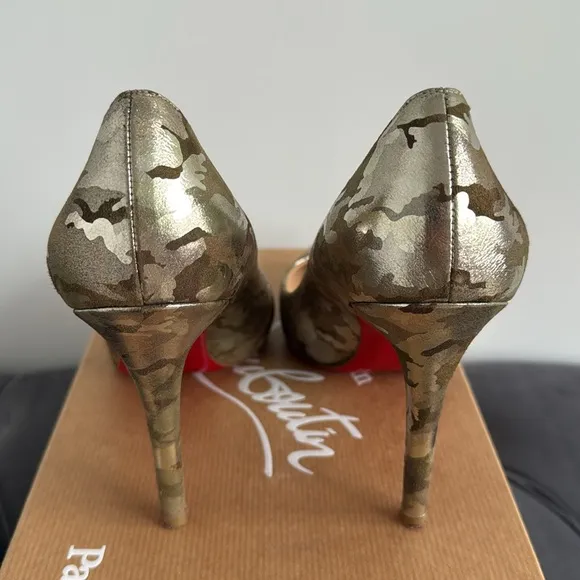 Christian Louboutin Pigalle 100 Camouflage Laminato Shoes Heels Size 37 Green