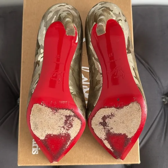 Christian Louboutin Pigalle 100 Camouflage Laminato Shoes Heels Size 37 Green