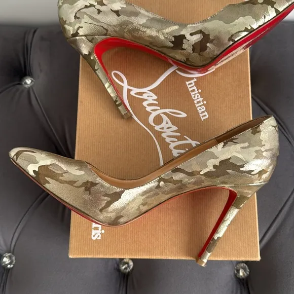 Christian Louboutin Pigalle 100 Camouflage Laminato Shoes Heels Size 37 Green