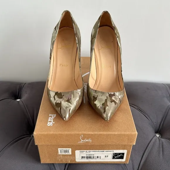 Christian Louboutin Pigalle 100 Camouflage Laminato Shoes Heels Size 37 Green