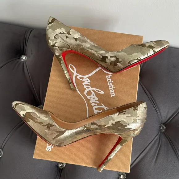 Christian Louboutin Pigalle 100 Camouflage Laminato Shoes Heels Size 37 Green