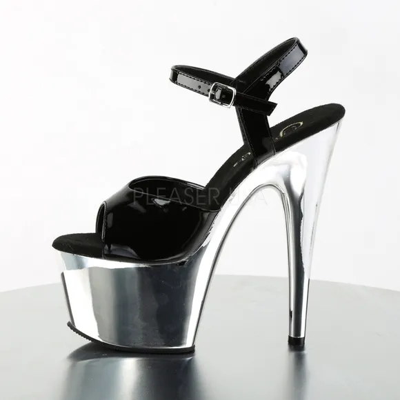Chrome Platform Patent Leather High Heel Shoes