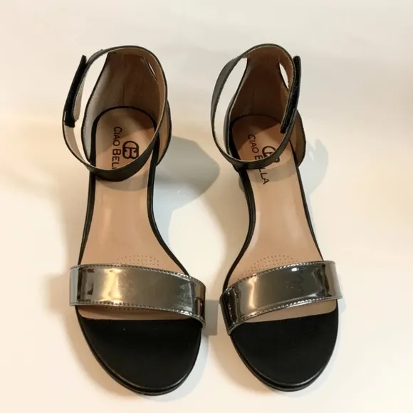 Ciao Bella Wilson Wedge Sandals Heels Black Pewter