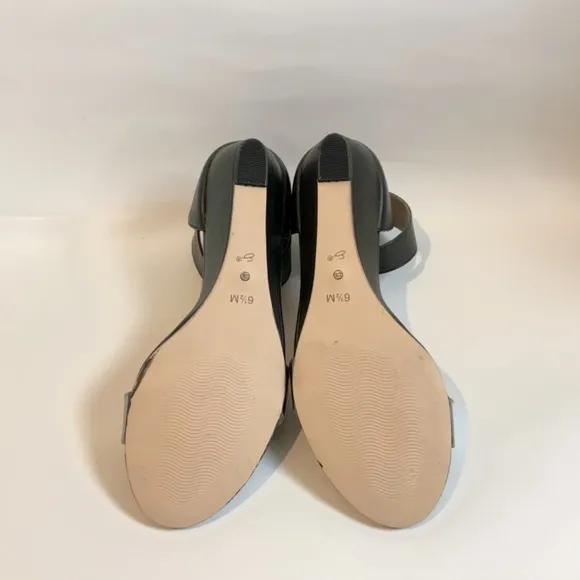 Ciao Bella Wilson Wedge Sandals Heels Black Pewter