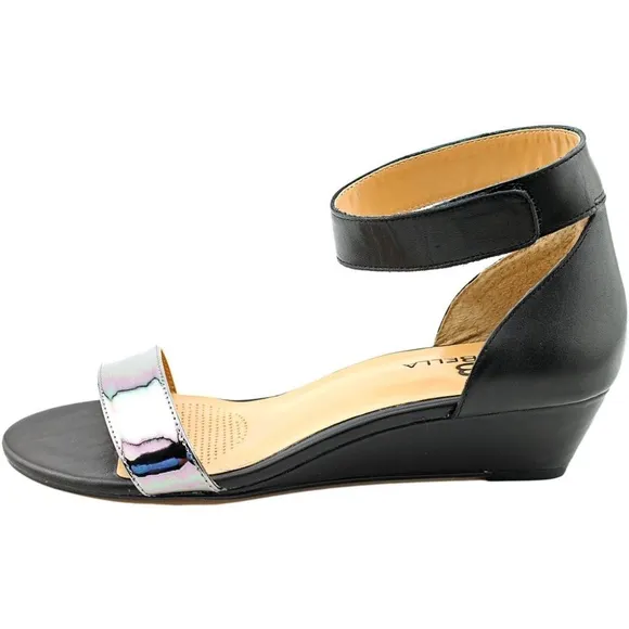 Ciao Bella Wilson Wedge Sandals Heels Black Pewter