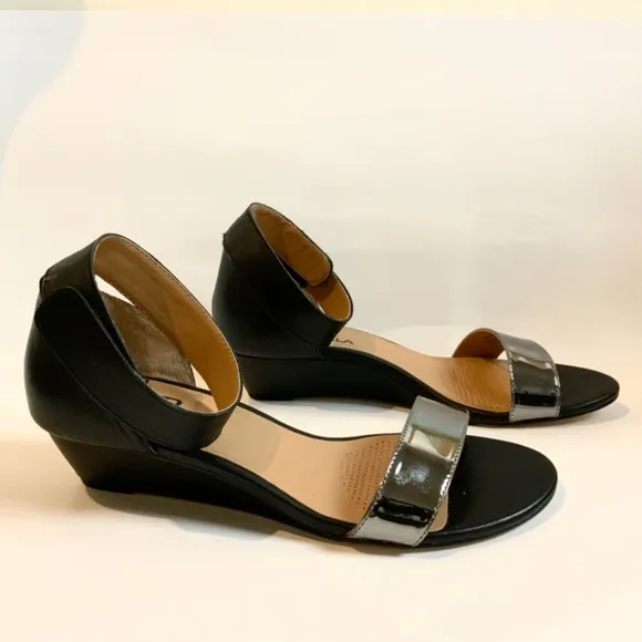 Ciao Bella Wilson Wedge Sandals Heels Black Pewter