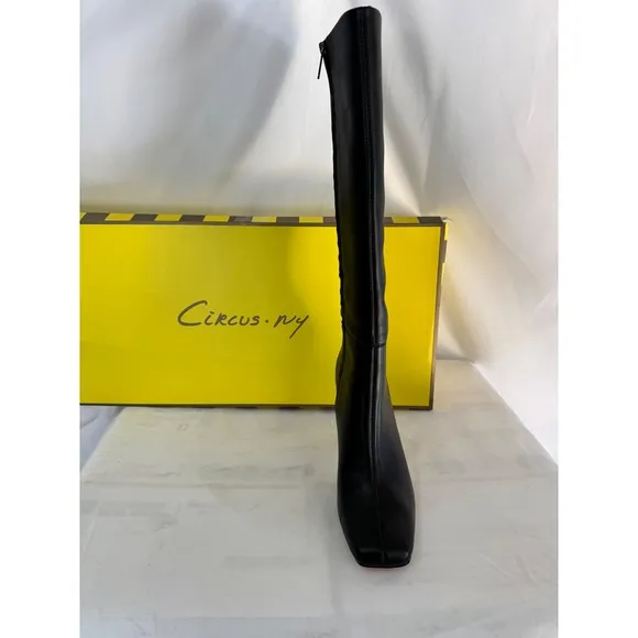 Circus NY Emmy Knee High Boots Square Toe Heel Black Leather Size 9.5