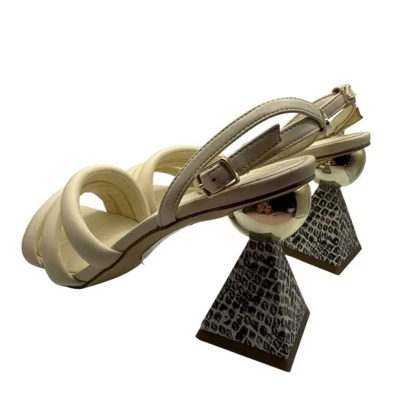 Circus NY Sam Edelman Sandals Womens 8 M Bobbie Ivory Snake Print‎ Pyramid Heel