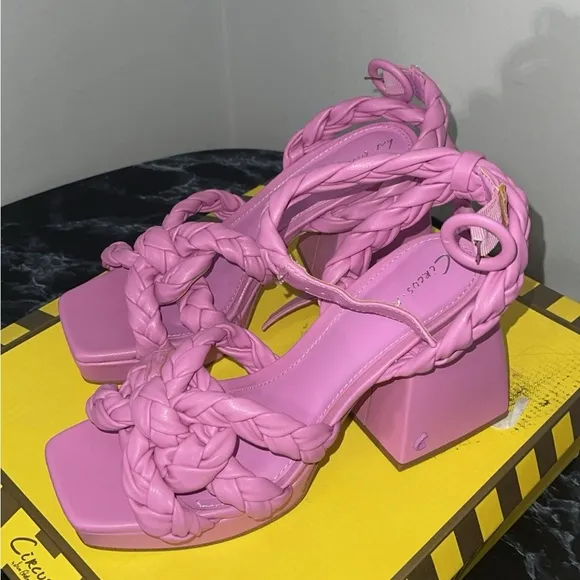 CIRCUS NY Women- Pink Mable Braided Block Heel Sandals Size 6.5 NEW MINOR DEFECT