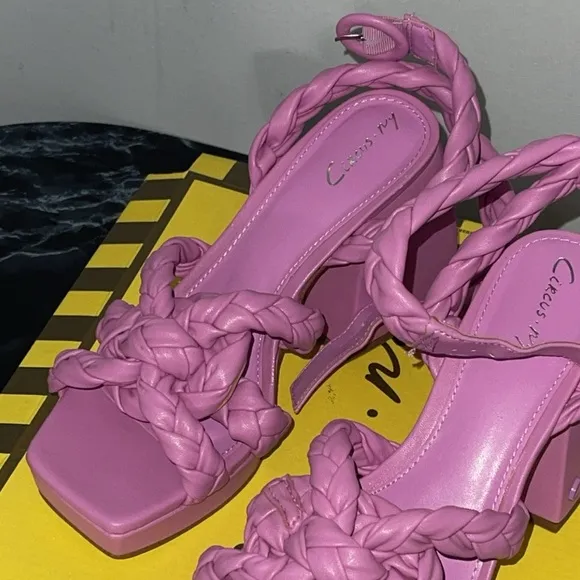 CIRCUS NY Women- Pink Mable Braided Block Heel Sandals Size 6.5 NEW MINOR DEFECT