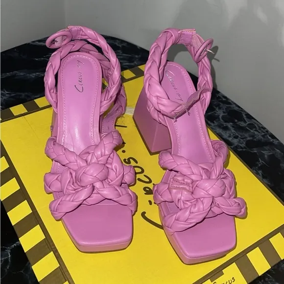 CIRCUS NY Women- Pink Mable Braided Block Heel Sandals Size 6.5 NEW MINOR DEFECT