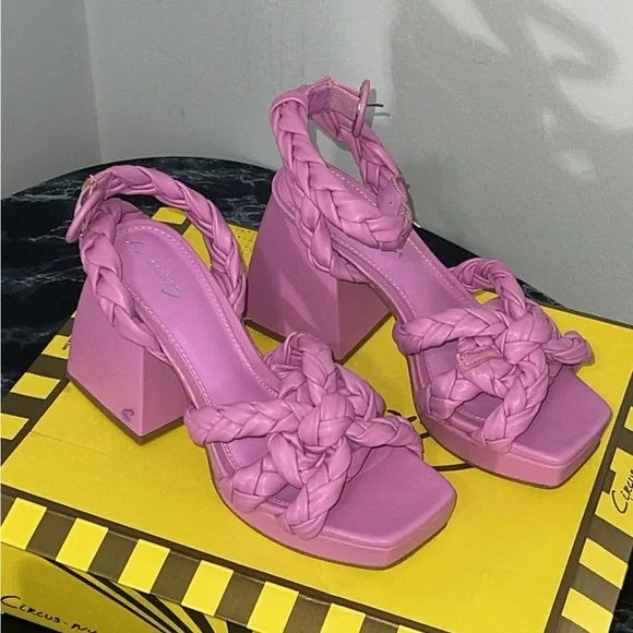 CIRCUS NY Women- Pink Mable Braided Block Heel Sandals Size 6.5 NEW MINOR DEFECT