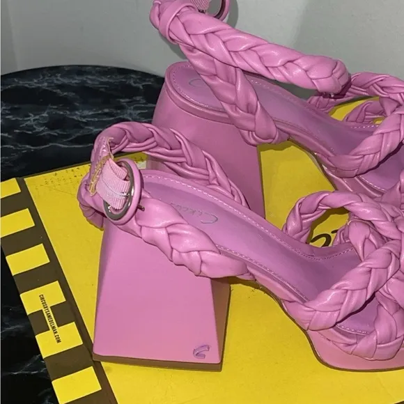 CIRCUS NY Women- Pink Mable Braided Block Heel Sandals Size 6.5 NEW MINOR DEFECT