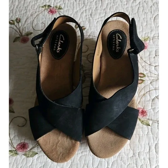 Clarks Artisan Caslynn Shae Leather Wedge Cork Slingback Sandals Sz 8 New $120
